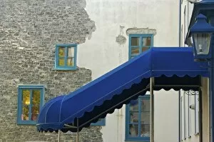 Images Dated 20th August 2007: North America, Canada, Quebec, Old Quebec City. Blue awning and trim, and a wall of stucco