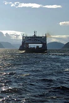North America, Canada, Quebec. View of another ferry and of Saguenay Fjord