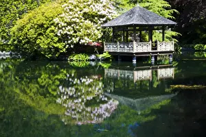Images Dated 21st May 2009: North America; Canada; Vancouver Island; Hately Gardens; Hut over Pond in Spring Garden