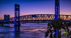 Riverfront Prints: North America, Jacksonville, Florida. View of The Blue Bridge at twilight