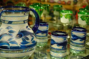 North America, Mexico, Baja California Sur, San Jose del Cabo. Hand painted glassware