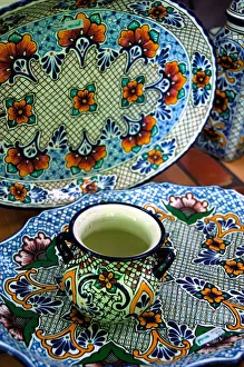 Baja Prints: North America, Mexico, Baja California Sur, San Jose del Cabo. Colorful Mexican pottery