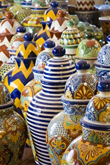 Images Dated 15th February 2006: North America, Mexico, Guanajuato state. Pots for sale inside a ceramic shop