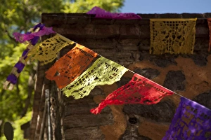 Images Dated 29th October 2010: North America, Mexico, Guanajuato State, Guanajuato, tissue paper flags fluttering in wind