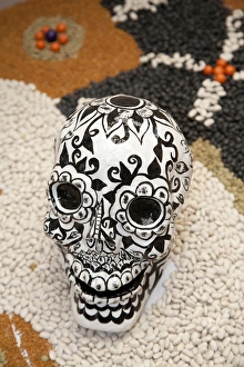 North America, Mexico, Guanajuato State, Guanajuato, painted skull and design made