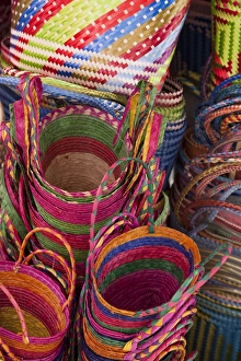 Images Dated 26th October 2009: North America, Mexico, Oaxaca Province, Oaxaca, woven baskets on display at market