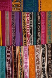 Images Dated 30th October 2009: North America, Mexico, Oaxaca Province, Oaxaca, woven belts on display at market