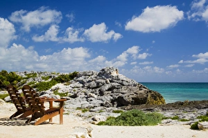 Images Dated 15th February 2007: North America, Mexico, Quintana Roo, Tulum. Chairs overlooking the Caribbean Sea