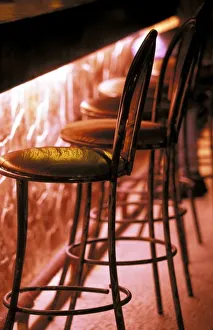 Medium Group Of Objects Prints: North America, Mexico, Quintana Roo, Playa del Carmen. Barstools in pink light