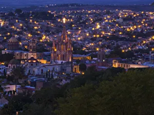Lights Prints: North America; Mexico; San Migel de Allende; Evening City View from above City with