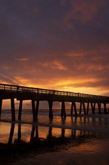 Drama Prints: North America, U. S. A. Georgia, Tybee Island, Sunrise at the pier