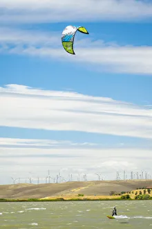 Images Dated 15th June 2016: North America, United States, California, Rio Vista, Sacramento River Delta. Kiteboarder