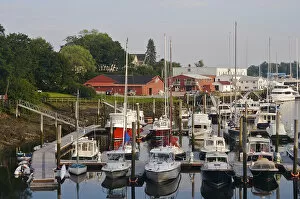 Images Dated 16th August 2008: North America, United States, Maine, Camden. Boats lined up at docks in Camden s