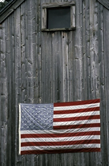Nail Prints: North America, United States, New England. American Flag on barn