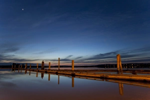 Images Dated 21st April 2012: North America, United States, Washington, Everett, docks at dusk, 10th Street Marina