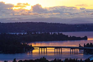 King County Prints: North America, United States, Washington, Lake Washington, Seattle and Olympic Mountains