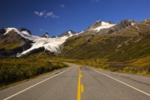 North America; USA; Alaska; Ice Flows of the Worthington Glacier with Road Leading to