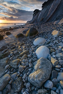 North America, USA, California. Sunset on the emerging rocks at Bowling Ball Beach