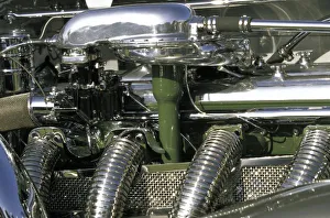 Car Prints: North America, USA, California, Torrey Pines. 1933 Dusenberg 20 Grand engine detail