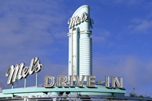 North America, USA, California, Los Angeles, Hollywood. Mels Drive in Diner sign