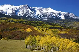 Landform Prints: North America, USA, Colorado, Sneffells Range with Autumn Aspens and Snow capped Mountains