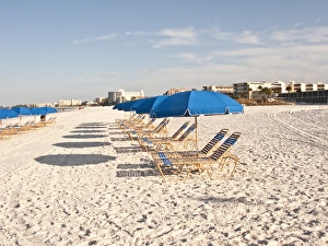 North America, USA, Florida, Sarasota, Crescent Beach, ready with beach chairs and umbrellas
