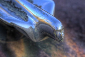 North America, USA, Georgia; Hood ornament on rusted car at Old Car City