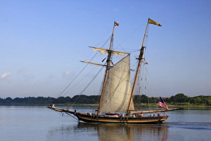 Images Dated 3rd May 2012: North America, USA, Georgia; Savannah; Tall wooden ship sails in the Savannah River