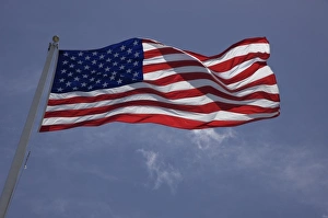 Blowing Prints: North America, USA, Hawaii, O ahu, Pearl Harbor. An American Flag waving in the wind