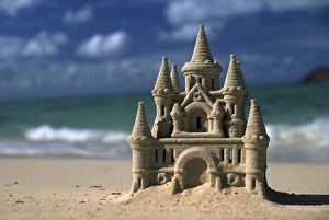 Shade Prints: North America, USA, Hawaii. Sand castle