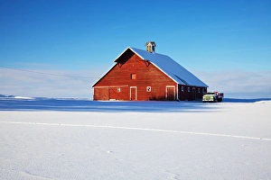 Images Dated 3rd January 2011: North America; USA; Idaho; Old Red Barn and Truck after snow storm