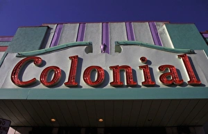David H Wells Prints: North America, USA, Maine, Belfast. Colonial, neon theater marquee sign
