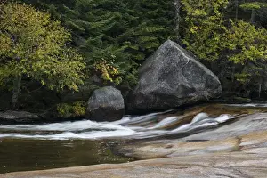 North East Prints: North America, USA, Maine, Ledge Falls with tirangular and round boulders at Baxter