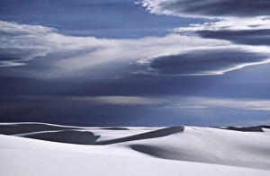 White Sand Prints: North America, USA, New Mexico. Storm clouds over White Sands National Monument