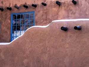 Adobe Prints: North America; USA; New Mexico; Sant Fe; Adobe structure with protruding vigas and Snow