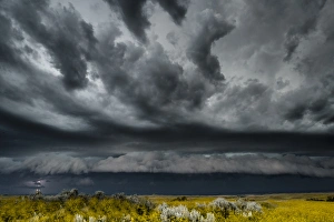 Thunderstorm Prints: North America, USA, North Dakota, Theodore Roosevelt National Park, Lightening Strike