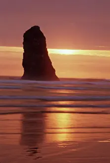 Twilight Prints: North America, USA, Oregon, Canon Beach Needle at sunset along the Oregon coast