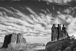 Images Dated 8th February 2009: North America, USA, Utah, Arches National Park. Black and white image of clouds, mesa