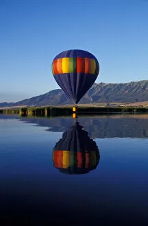 North America, USA, Utah, Cache Valley, Logan River Marshes at sunrise. hot air balloon
