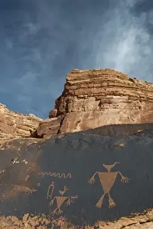 Images Dated 12th February 2014: North America, USA, Utah. Duck Headed Man Petroglyph, Cedar Mesa, UT