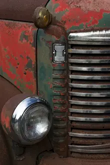 Vermont Prints: North America, USA, Vermont. Rusting abandoned vintage International Truck, detail