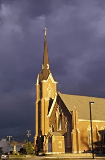 North America, USA, WA, Walla Walla St. Patrick Church at sunset NR