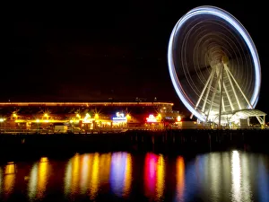 Space Needle Prints: North America; USA; Washington; Seattle; Seattle Great Wheel in reflections and Motion