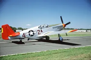 Air Plane Prints: North American P-51C Tuskegee Airmen Red Tail on the runway in Fleming Field