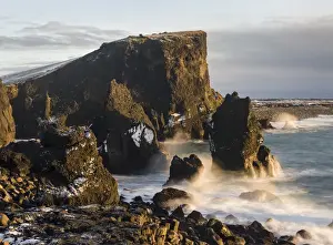 Basalt Prints: North Atllantic coast during winter near Reykjanesviti and Valahnukur