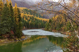 Prints of North Fork of the Flathead River in autumn in Glacier National Park, Montana, USA Images Dated 2020 May: North Fork of the Flathead River in autumn in Glacier National Park, Montana, USA