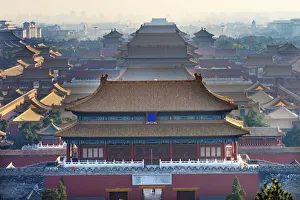 Ming Dynasty Prints: North Red Entrance Many Yellow Roofs Halls Gugong Forbidden City, Beijing, China