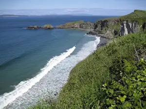 David Herbig Prints: Northern Ireland, scenic coastal view along pathway out to historic Carrick-a-rede rope bridge