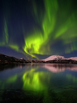 Aurora Prints: Northern lights over the Salangen Fjord near Sjovegan in northern Norway during winter
