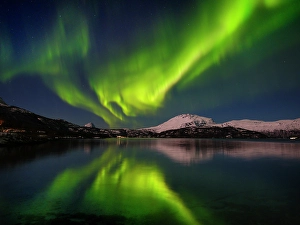 Aurora Prints: Northern lights over the Salangen Fjord near Sjovegan in northern Norway during winter